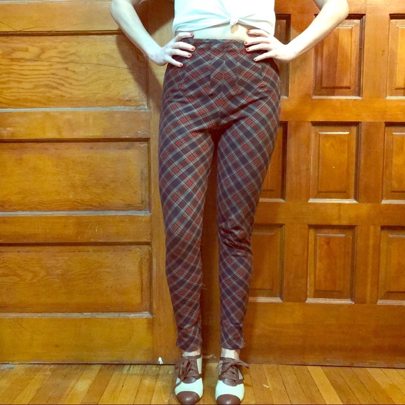 Unique Vintage Pants - Unique Vintage High-Waisted Tartan Cigarette Pants